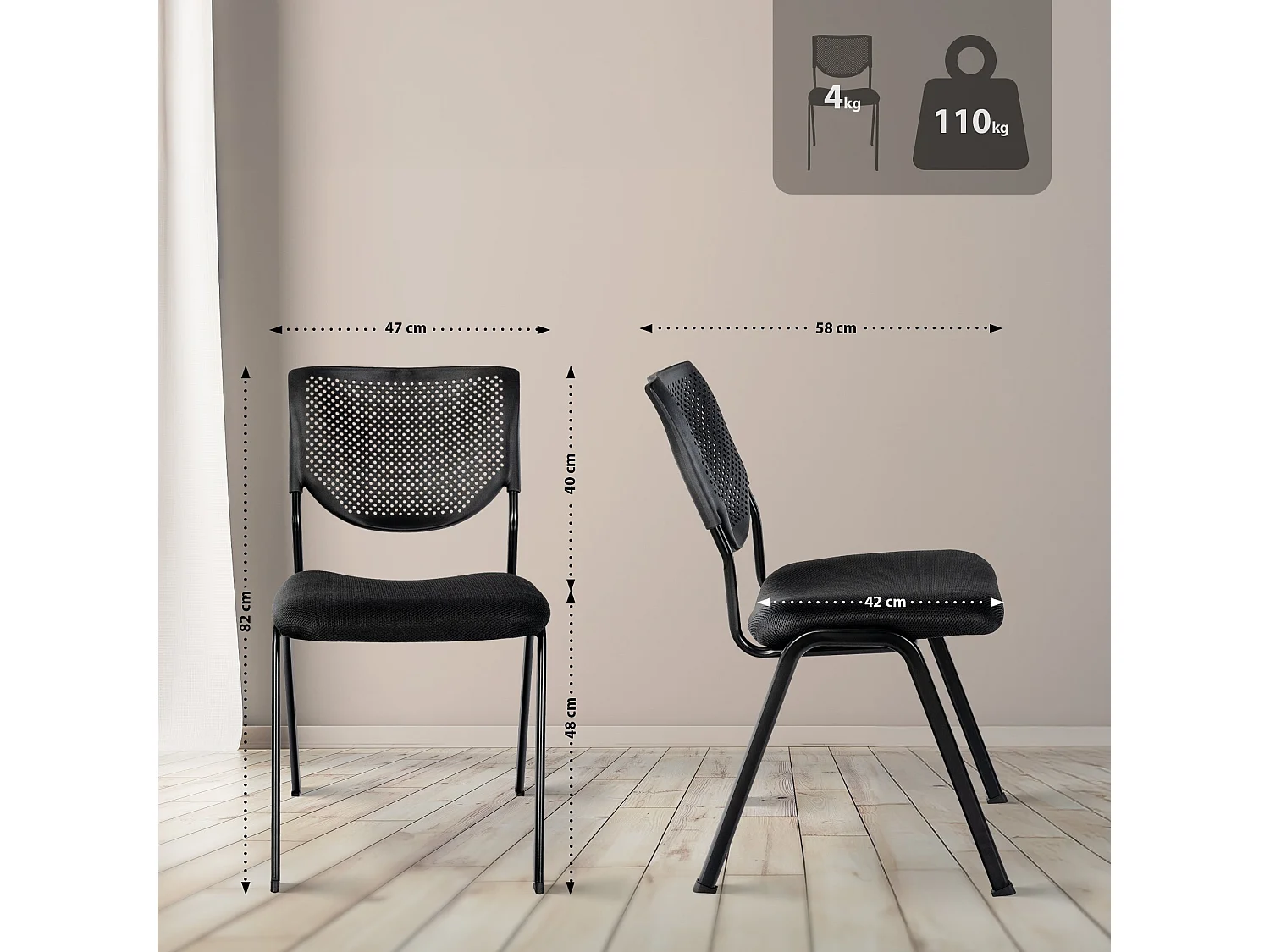 Chaise de conférence - Tissu - Noir / Noir - Kaber