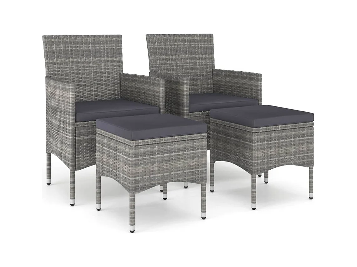 4-tlg. Gartenstuhl und Hocker Set Poly Rattan Grau