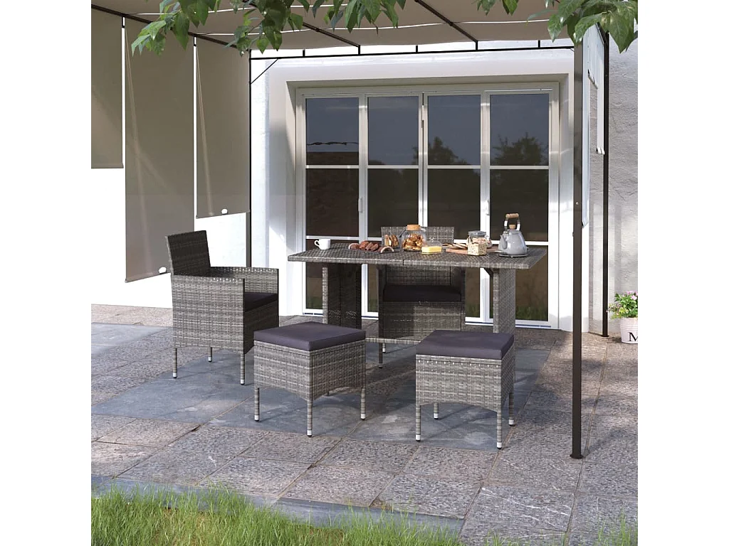 4-tlg. Gartenstuhl und Hocker Set Poly Rattan Grau