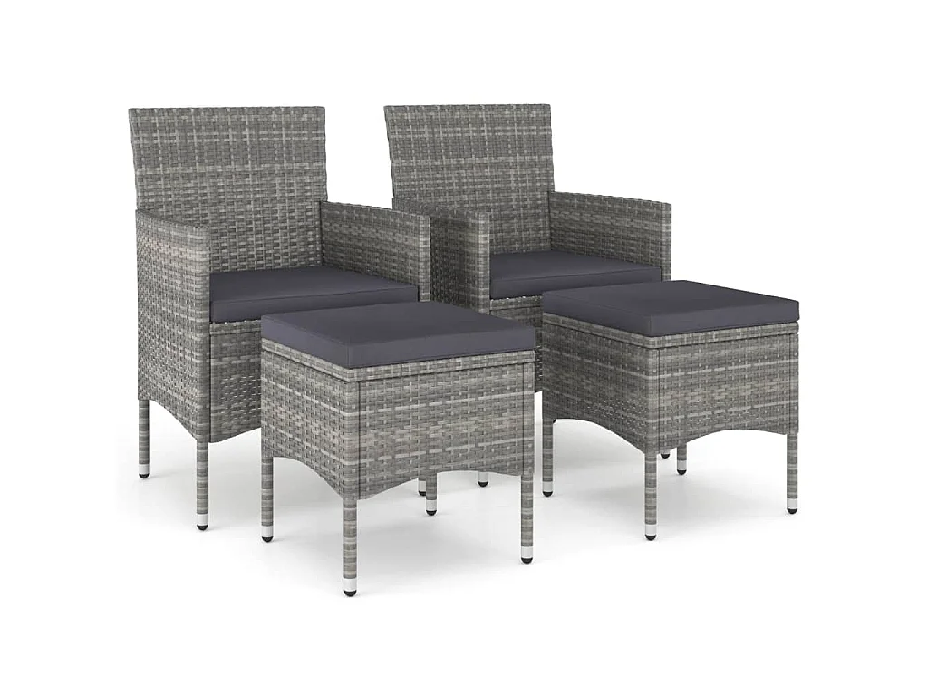 4-tlg. Gartenstuhl und Hocker Set Poly Rattan Grau