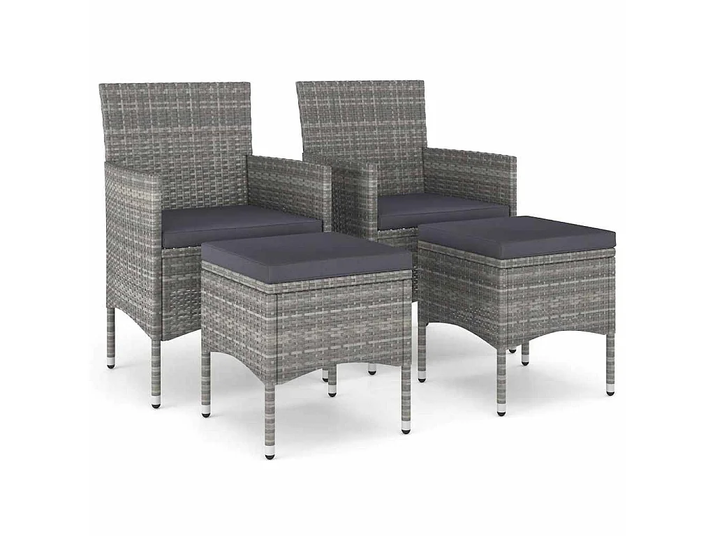 4-delige Tuinstoelen- en voetenbankenset poly rattan grijs
