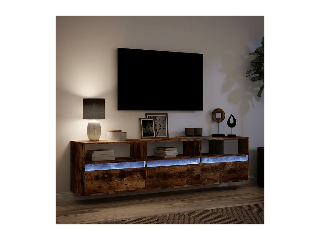 Meuble TV mural avec LED chêne fumé 180x31x45 cm