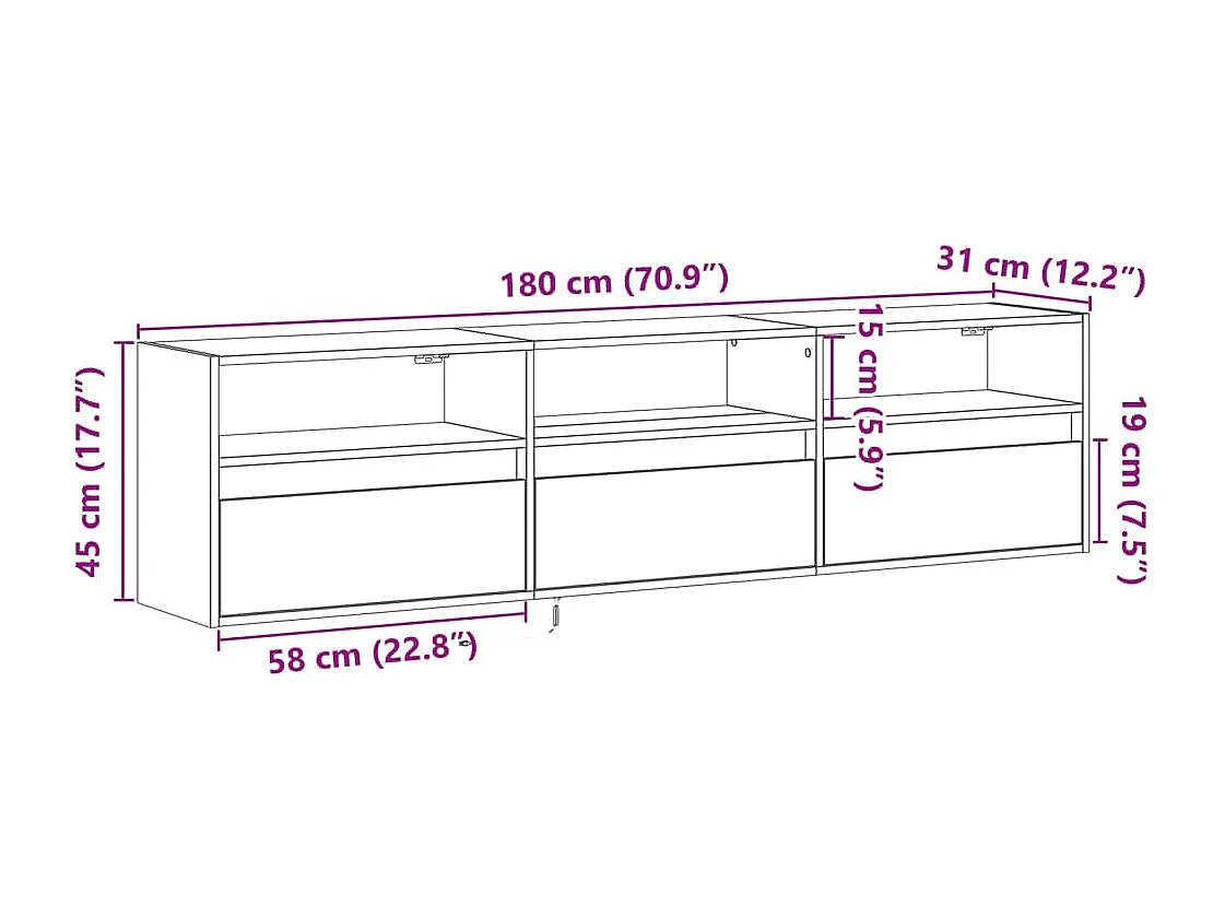 Tv-wandmeubel met LED-verlichting 180x31x45 cm gerookt eiken