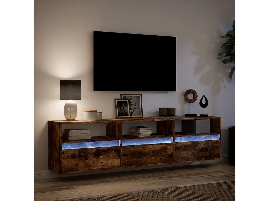 Tv-wandmeubel met LED-verlichting 180x31x45 cm gerookt eiken
