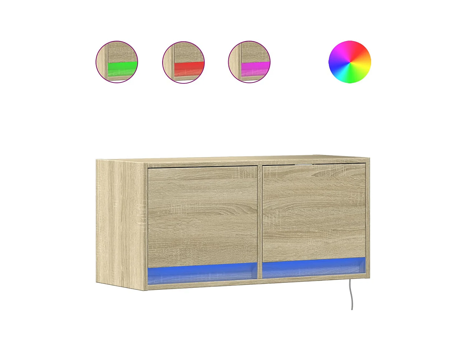 Meuble TV mural avec lumières LED chêne sonoma 80x31x35 cm