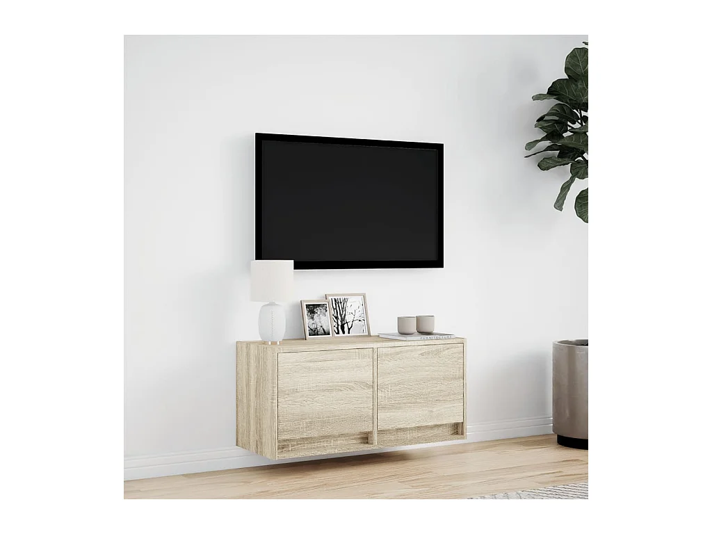 Meuble TV mural avec lumières LED chêne sonoma 80x31x35 cm