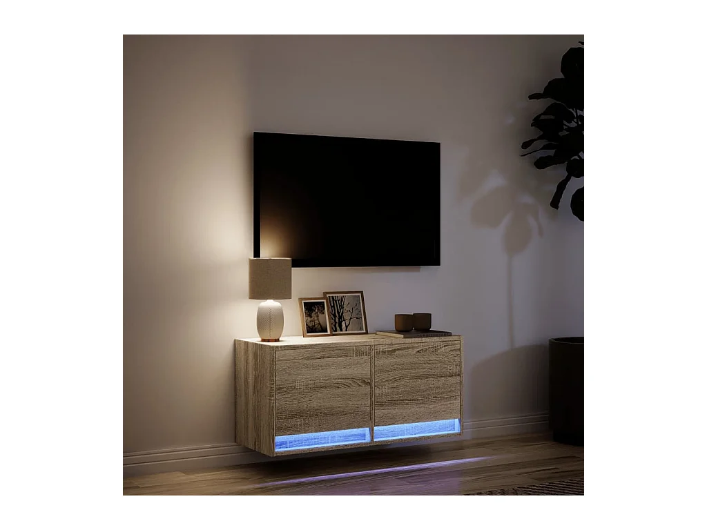Meuble TV mural avec lumières LED chêne sonoma 80x31x35 cm