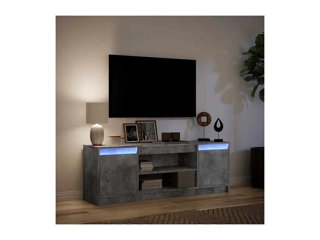 Meuble TV avec LED gris béton 139,5x34x50 cm bois d'ingénierie