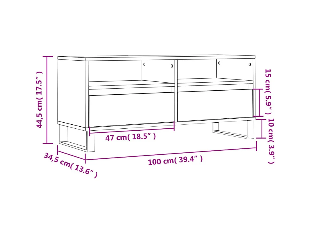 Meuble TV gris béton 100x34,5x44,5 cm bois d'ingénierie