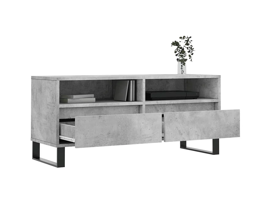 Meuble TV gris béton 100x34,5x44,5 cm bois d'ingénierie