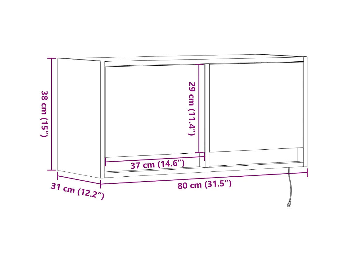 Tv-wandmeubel met LED-verlichting 80x31x35 cm bruin eikenkleur