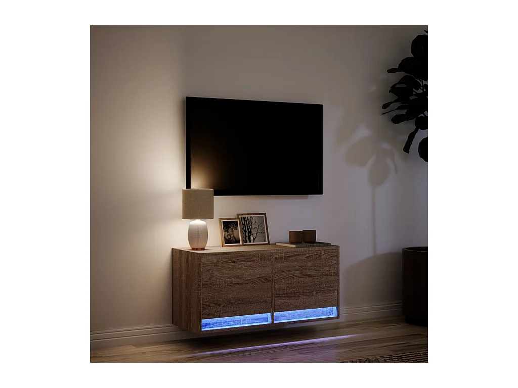 Tv-wandmeubel met LED-verlichting 80x31x35 cm bruin eikenkleur