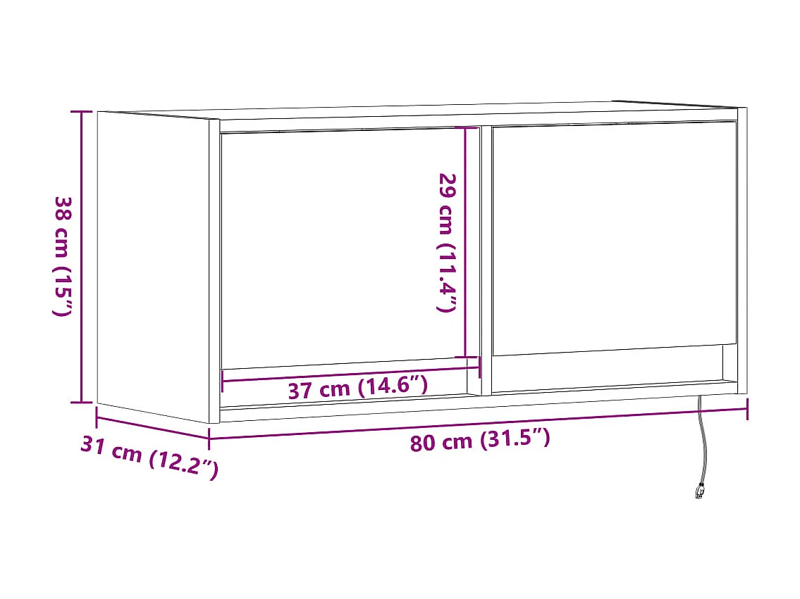Móvel de parede p/ TV c/ luzes LED 80x31x35cm carvalho castanho