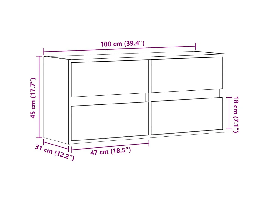 Mueble de TV de pared con luces LED gris hormigón 100x31x45 cm