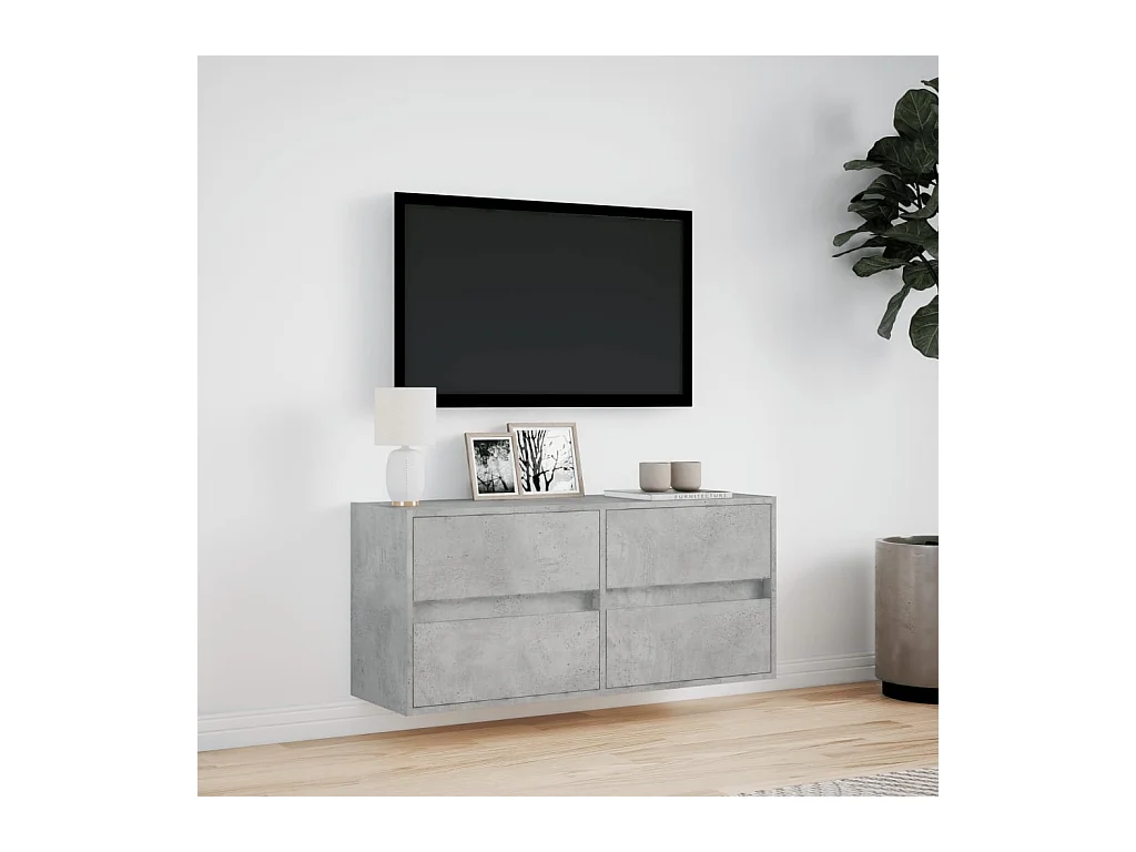 Mueble de TV de pared con luces LED gris hormigón 100x31x45 cm
