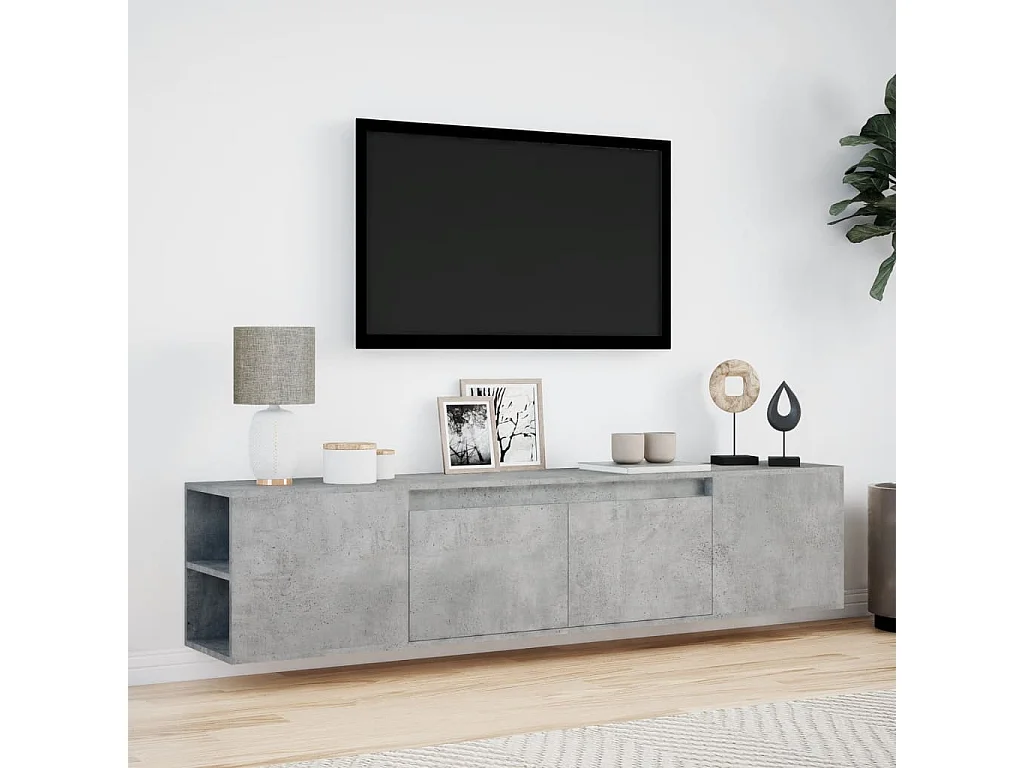 Móvel de parede p/ TV c/ luzes LED 180x31x39,5 cm cinza cimento