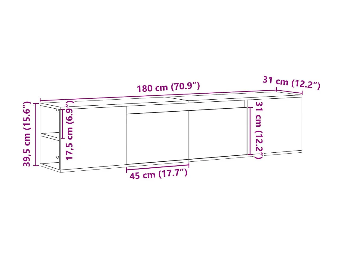 TV-Wandschrank mit LED-Beleuchtung Sonoma-Eiche 180x31x39,5 cm