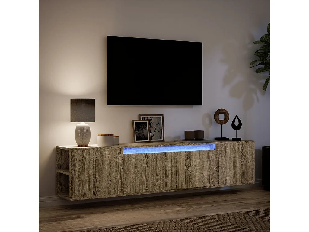 TV-Wandschrank mit LED-Beleuchtung Sonoma-Eiche 180x31x39,5 cm