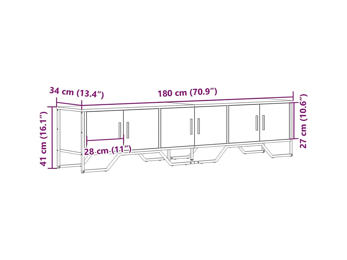 Mobile Porta TV Rovere Sonoma 180x34x41 cm Legno Multistrato