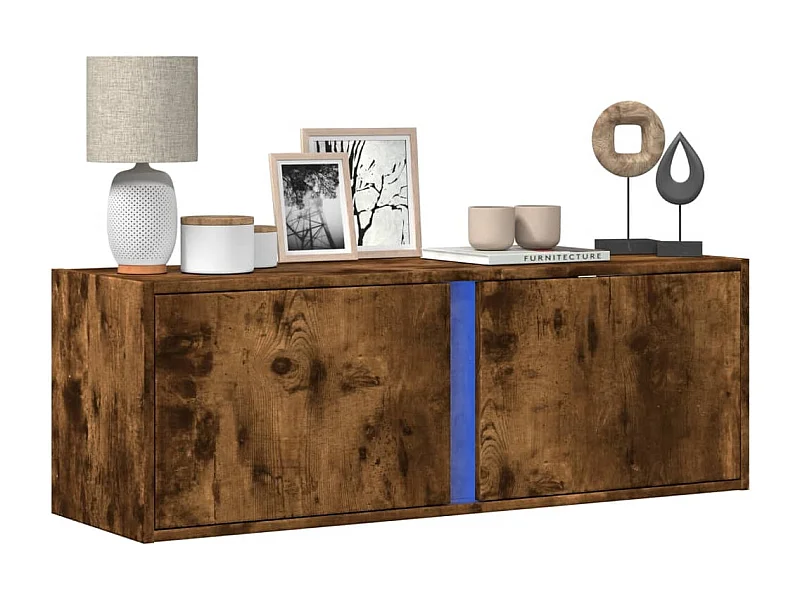 Mobile TV a Parete con Luci LED Rovere Fumo 100x31x35 cm