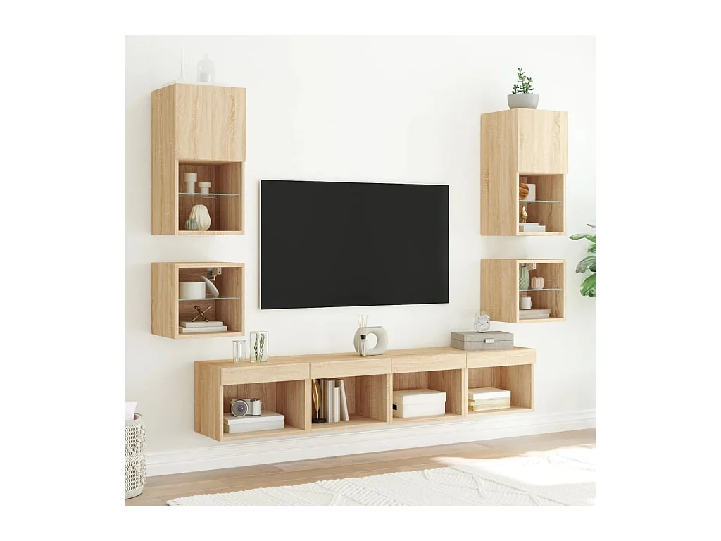 Mueble de TV de pared con luces LED roble Sonoma 30x28,5x30 cm
