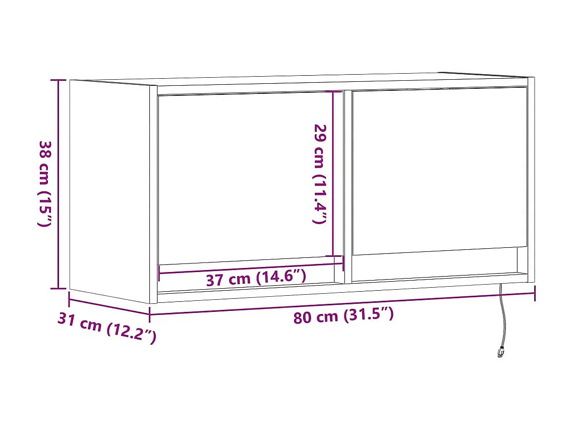 Mobile TV a Parete con Luci LED Rovere Fumo 80x31x35 cm