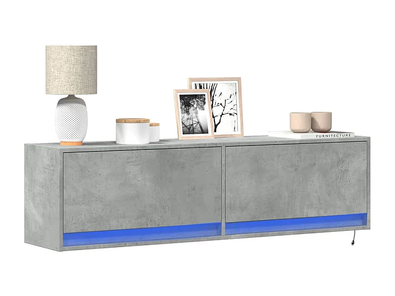 Mueble de pared TV con luces LED gris hormigón 140x31x38 cm