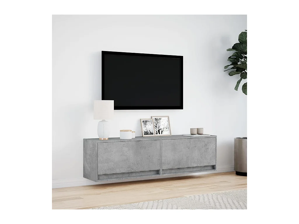 Meuble TV mural avec lumières LED gris béton 140x31x38 cm