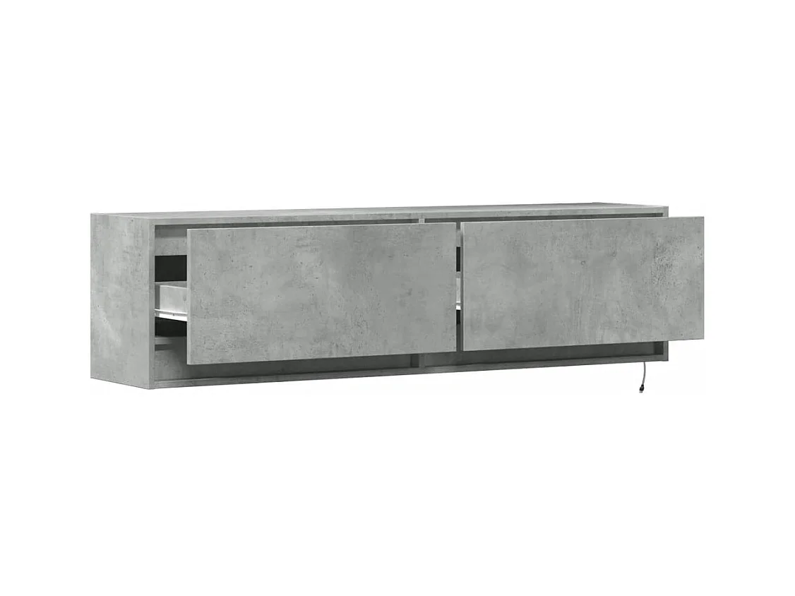 Meuble TV mural avec lumières LED gris béton 140x31x38 cm