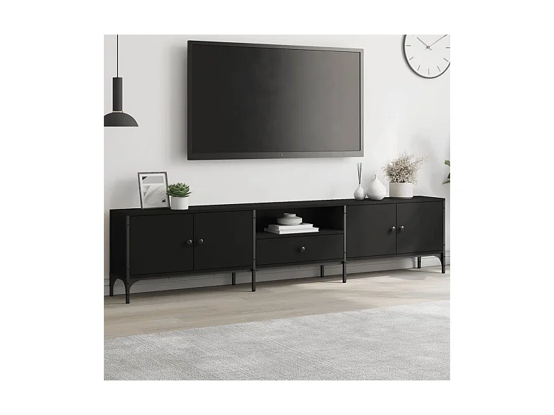 Mobile TV con Cassetto Nero 200x25x44 cm in Legno Multistrato