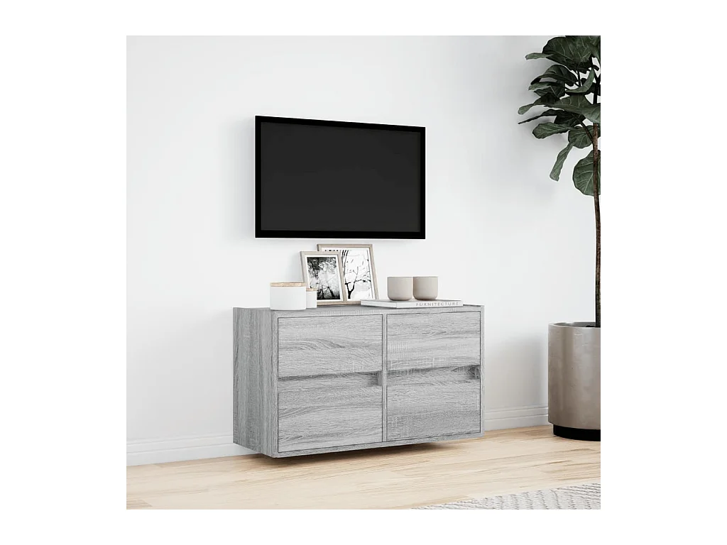 Meuble TV mural avec lumières LED sonoma gris 80x31x45 cm