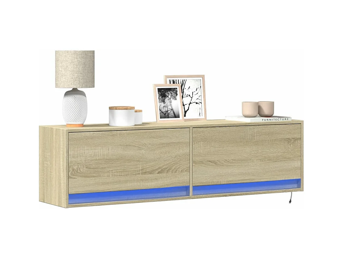 Meuble TV mural avec lumières LED chêne sonoma 140x31x38 cm