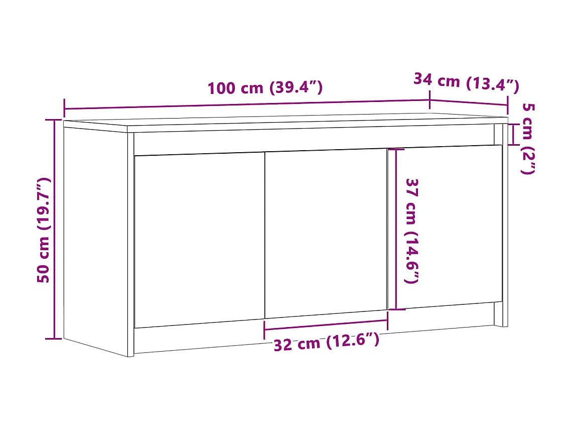 Tv-meubel met LED 100x34x50 cm bewerkt hout bruin eikenkleurig