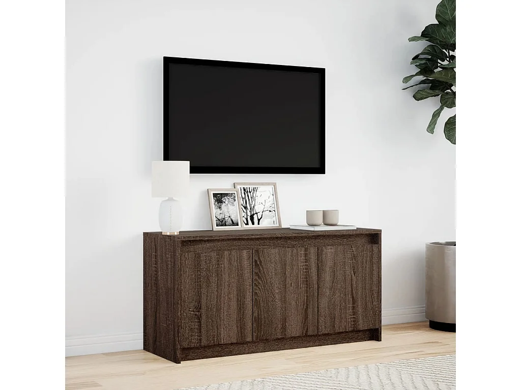 Tv-meubel met LED 100x34x50 cm bewerkt hout bruin eikenkleurig