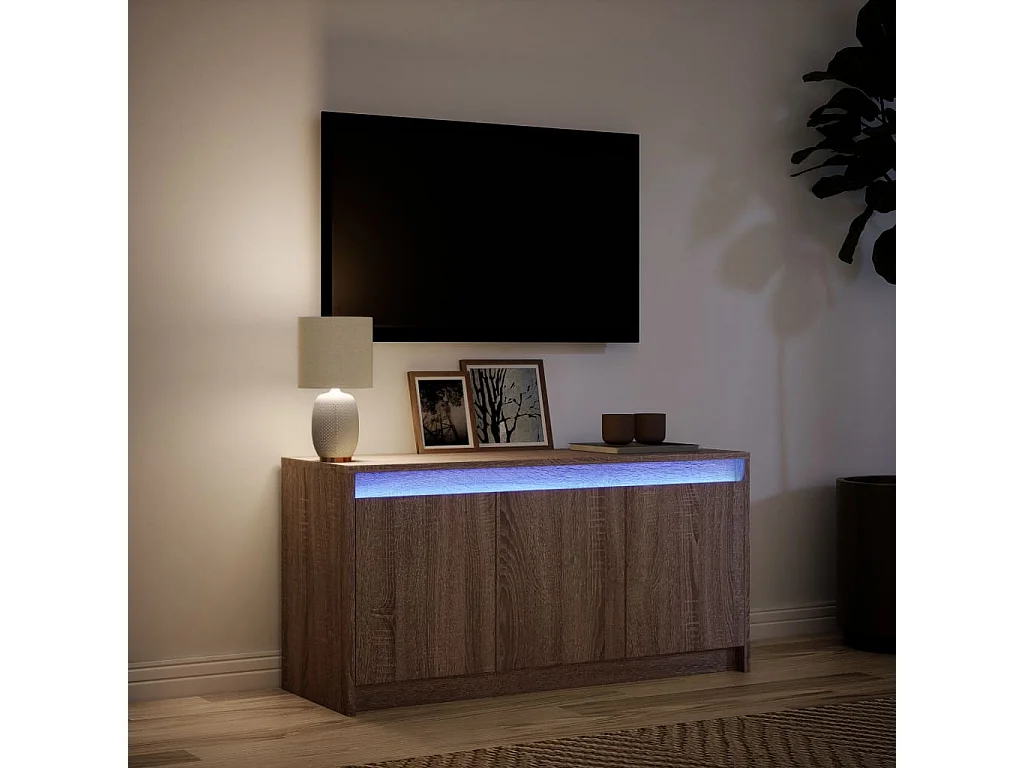 Tv-meubel met LED 100x34x50 cm bewerkt hout bruin eikenkleurig