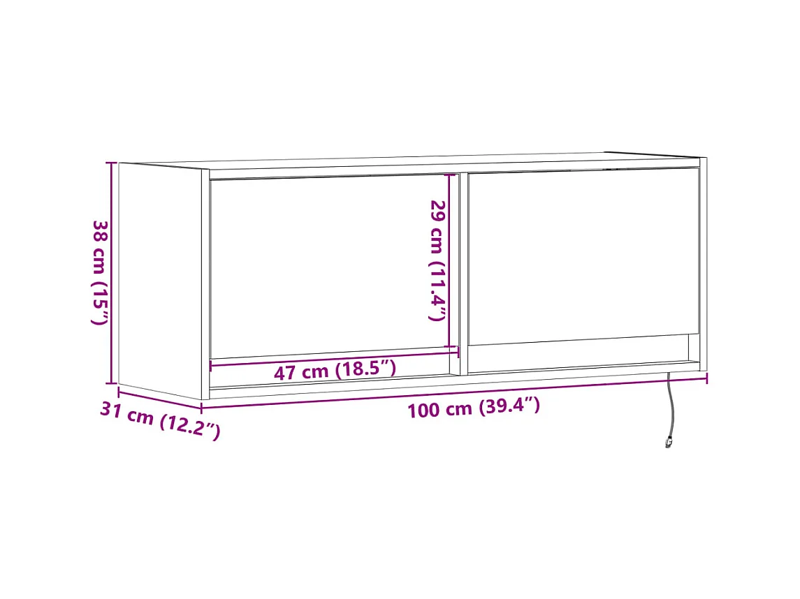 Tv-wandmeubel met LED-verlichting 100x31x35 cm zwart