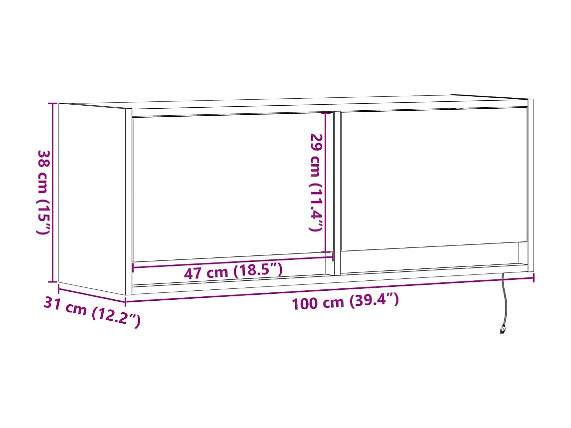 Meuble TV mural avec lumières LED noir 100x31x35 cm