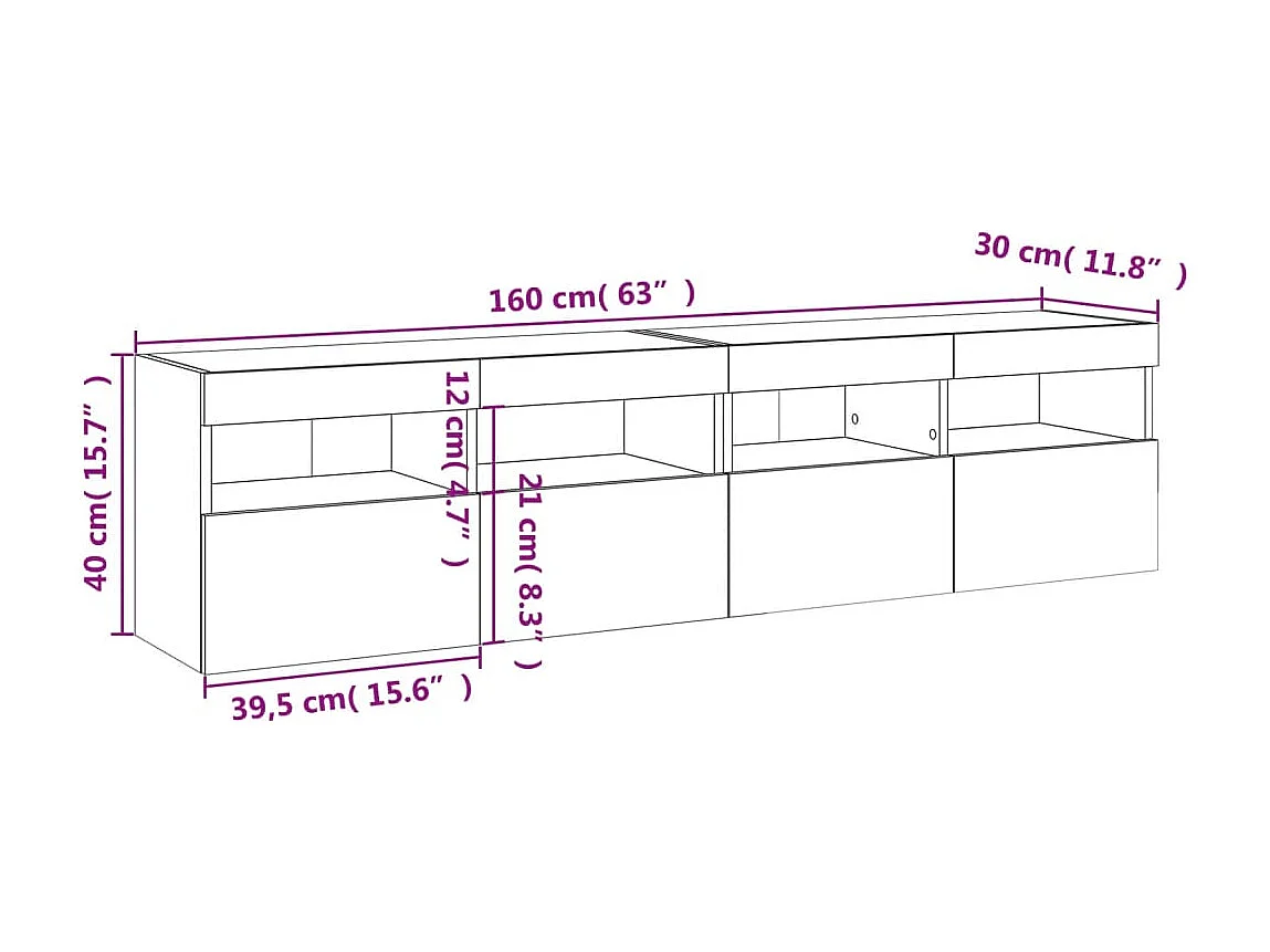 Meubles TV muraux et lumières LED 2pcs sonoma gris 80x30x40 cm