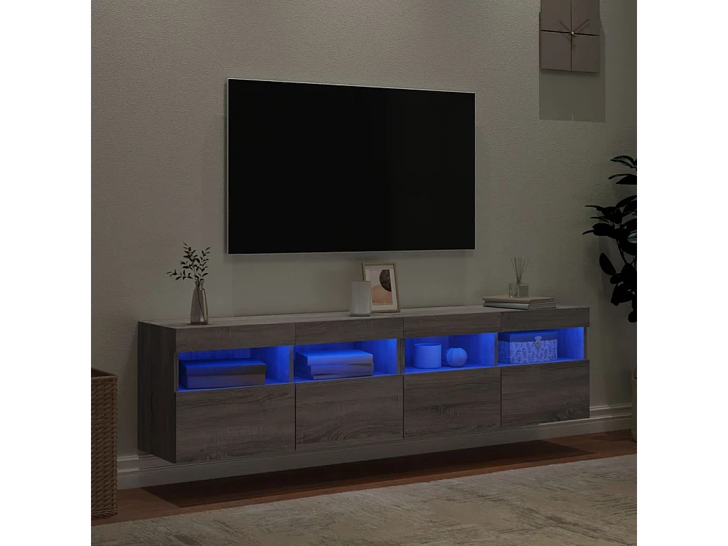 Meubles TV muraux et lumières LED 2pcs sonoma gris 80x30x40 cm