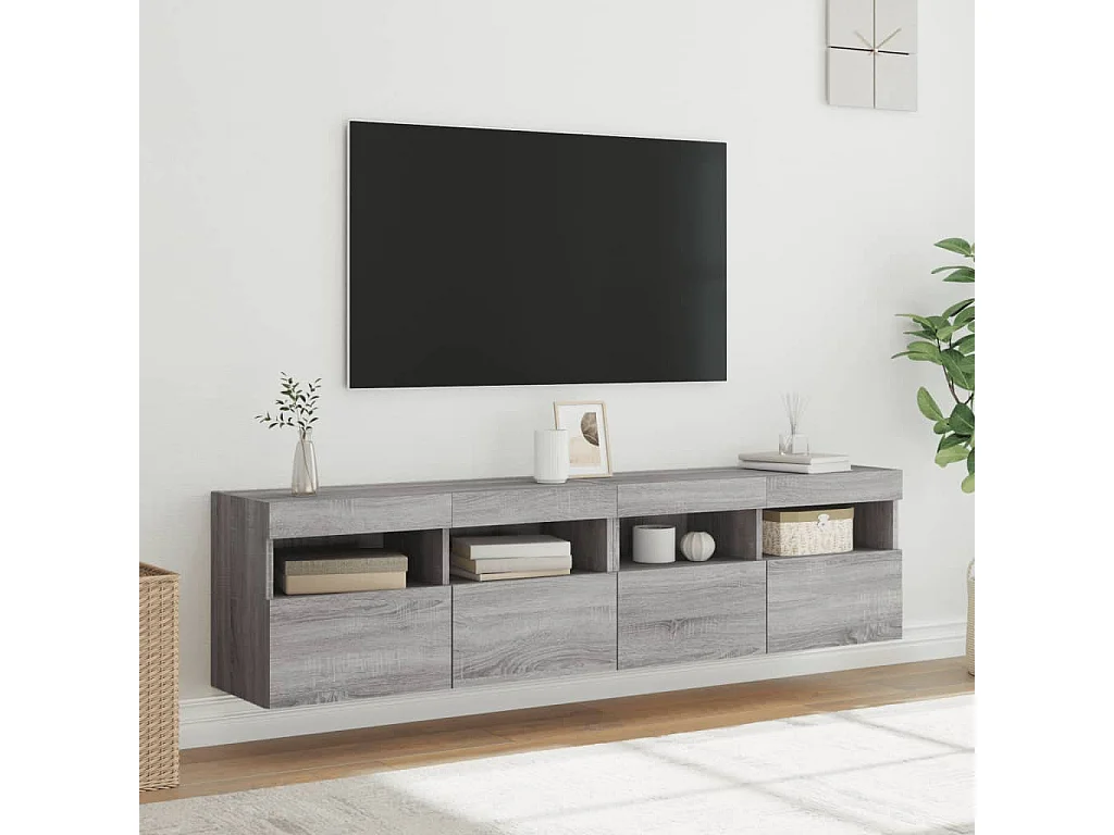 Meubles TV muraux et lumières LED 2pcs sonoma gris 80x30x40 cm