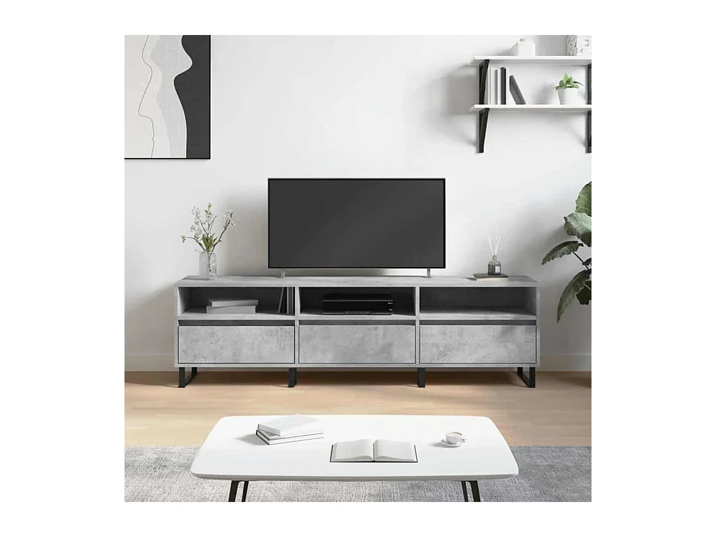 Meuble TV gris béton 150x30x44,5 cm bois d'ingénierie