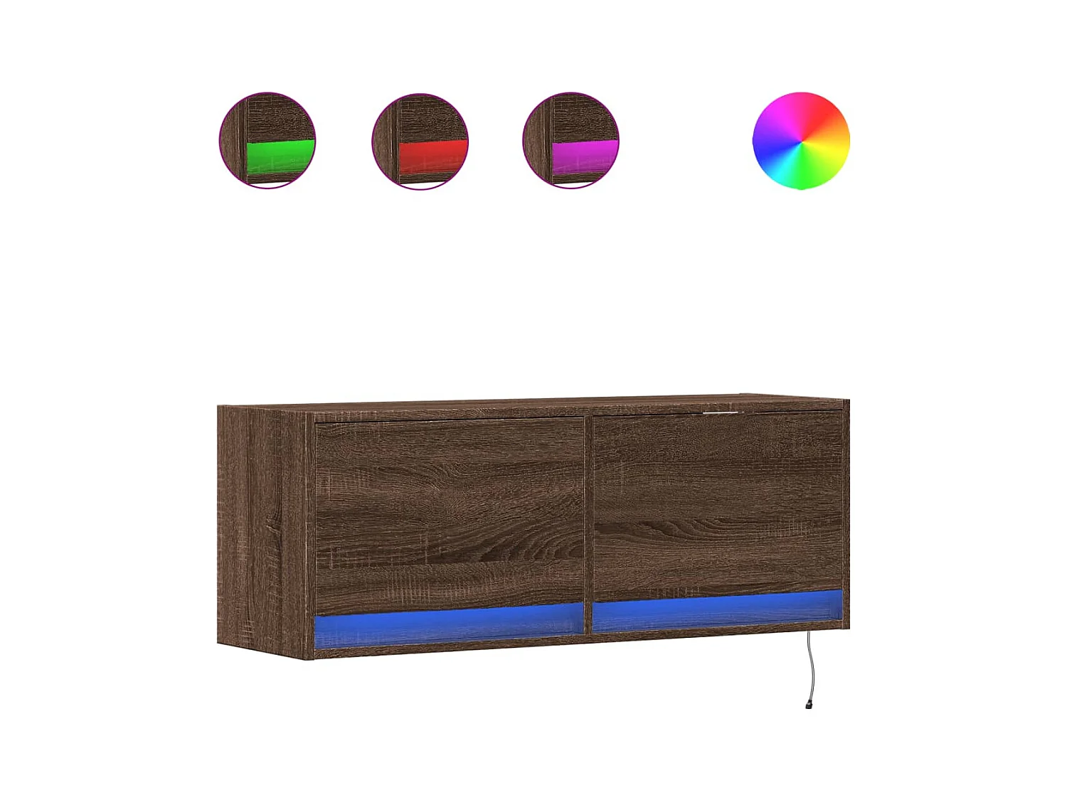 Meuble TV mural avec lumières LED chêne marron 100x31x35 cm