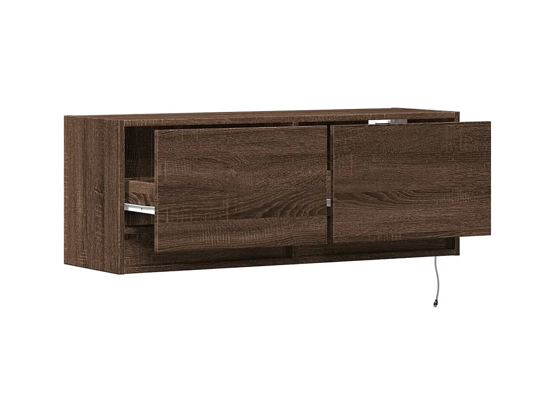 Meuble TV mural avec lumières LED chêne marron 100x31x35 cm