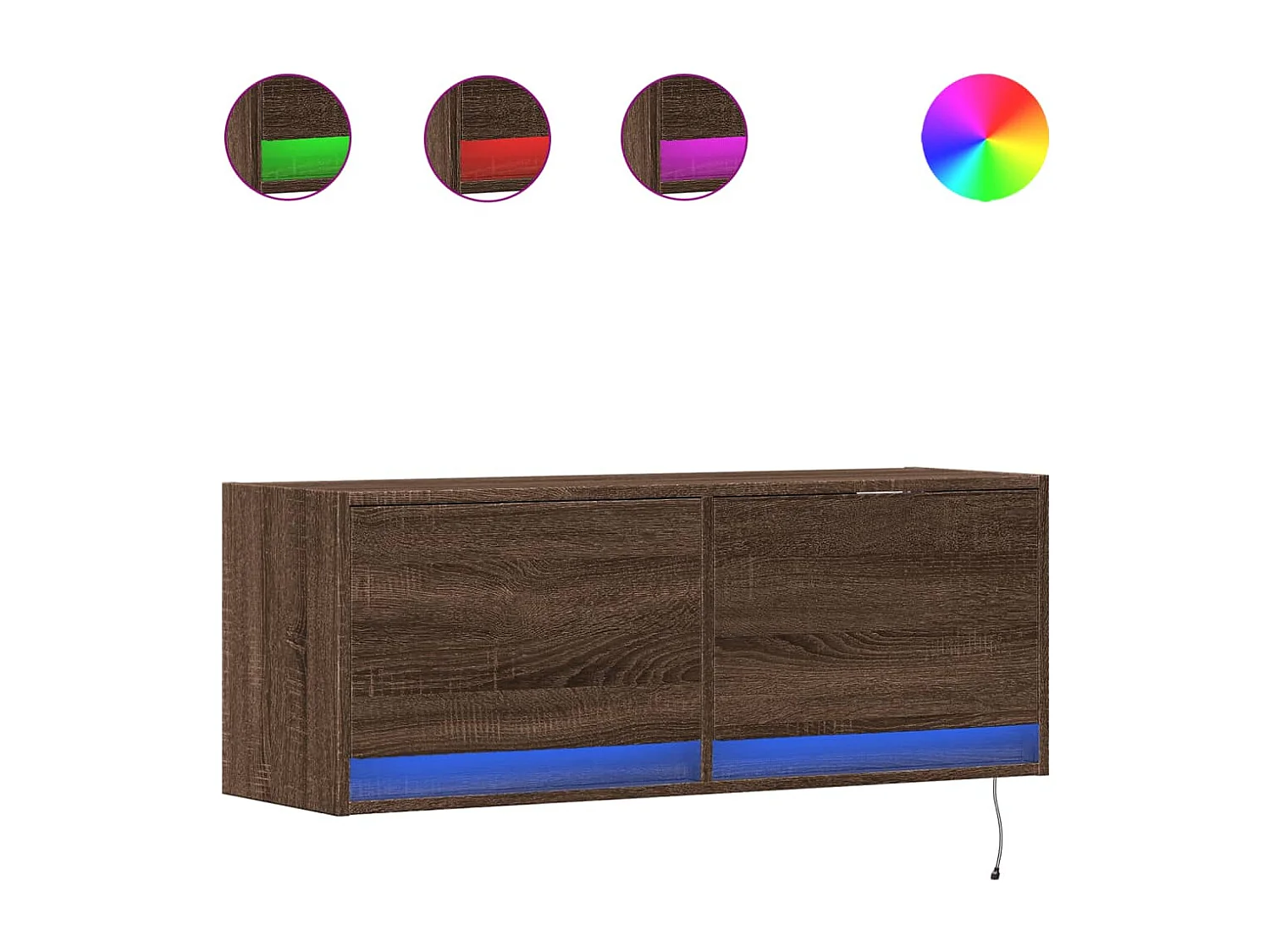 Meuble TV mural avec lumières LED chêne marron 100x31x35 cm