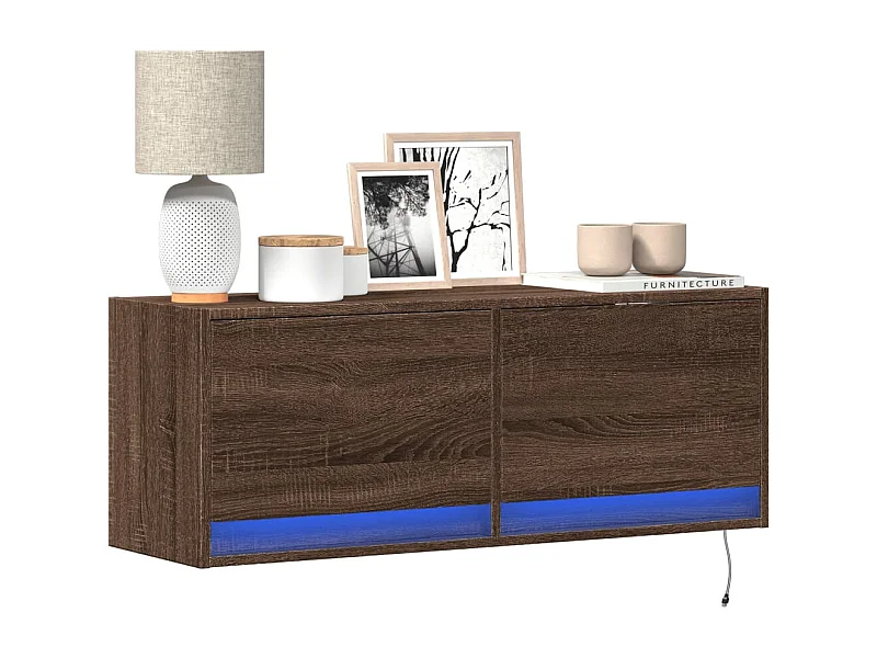 Tv-wandmeubel met LED-verlichting 100x31x35 cm bruin eikenkleur