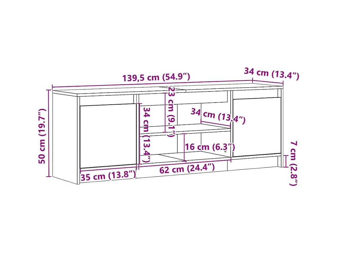 TV-Schrank mit LED-Beleuchtung Schwarz 139,5x34x50 cm