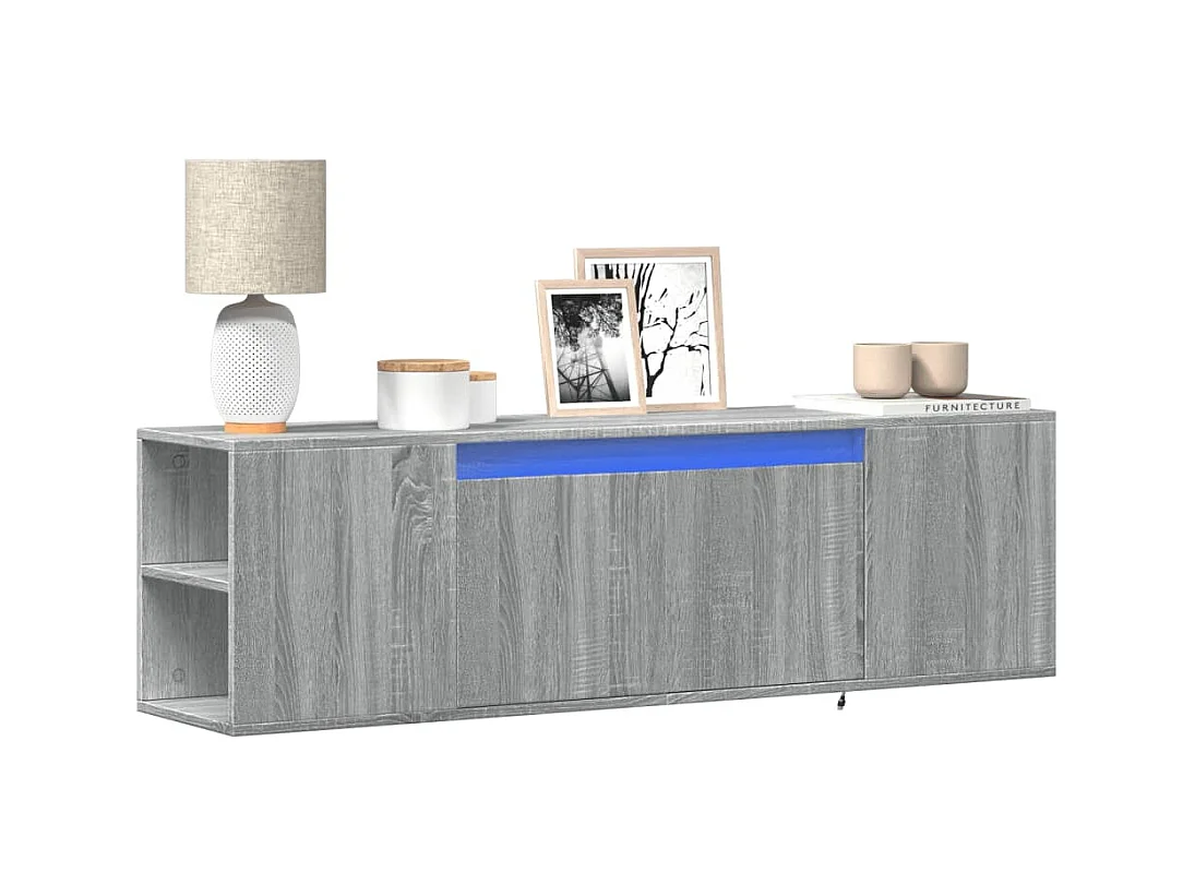 Meuble TV mural avec lumières LED sonoma gris 135x31x39,5 cm
