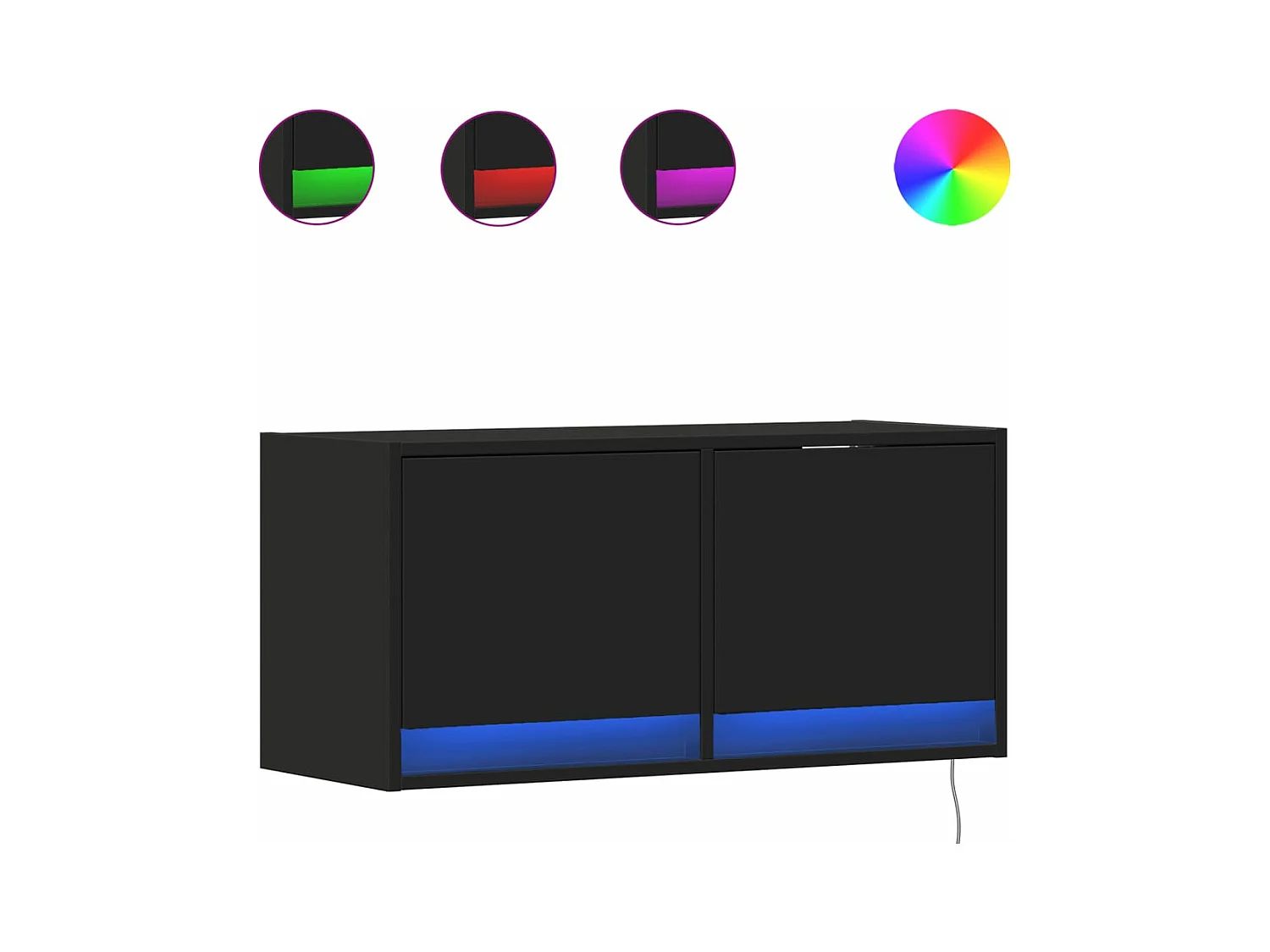 Meuble TV mural avec lumières LED noir 80x31x35 cm