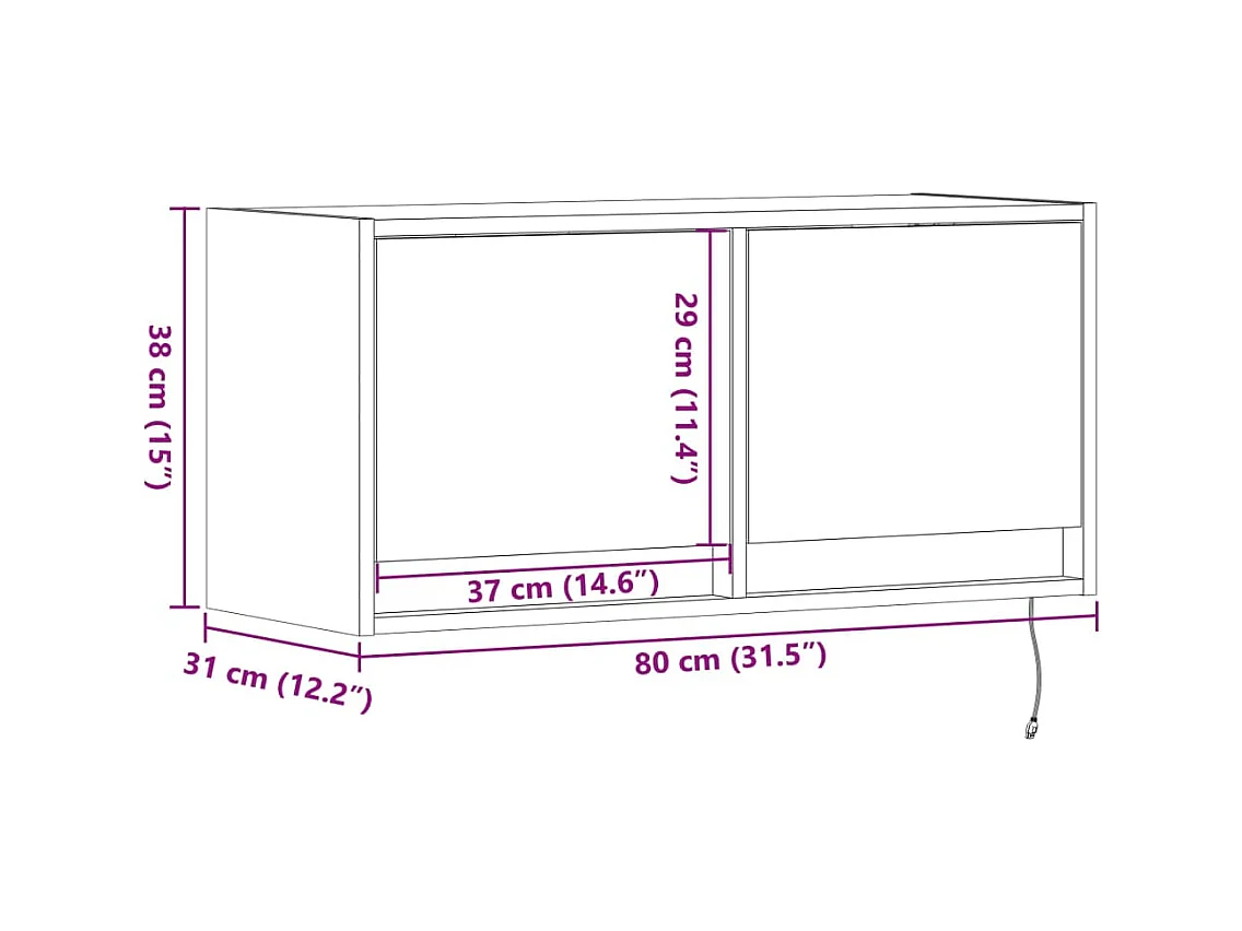 Meuble TV mural avec lumières LED noir 80x31x35 cm