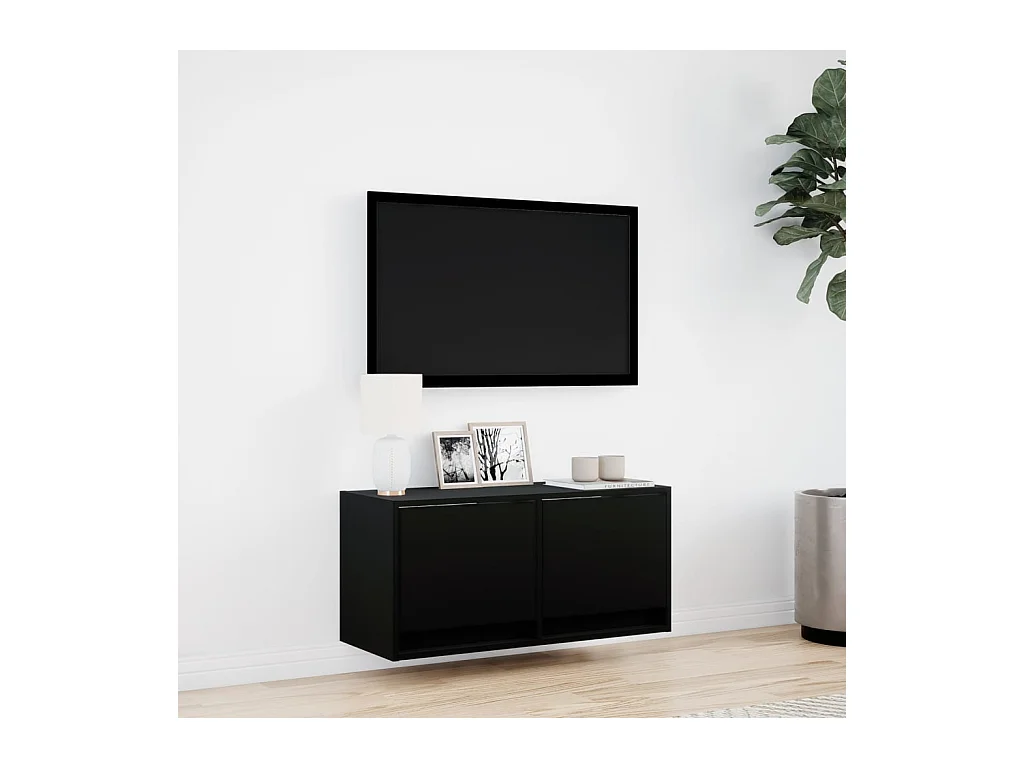 Meuble TV mural avec lumières LED noir 80x31x35 cm